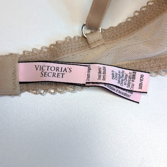 Victoria's Secret Beige Nude Dream Angels Lace High-Neck Lined Demi Bra 32D EUC - Picture 4 of 7